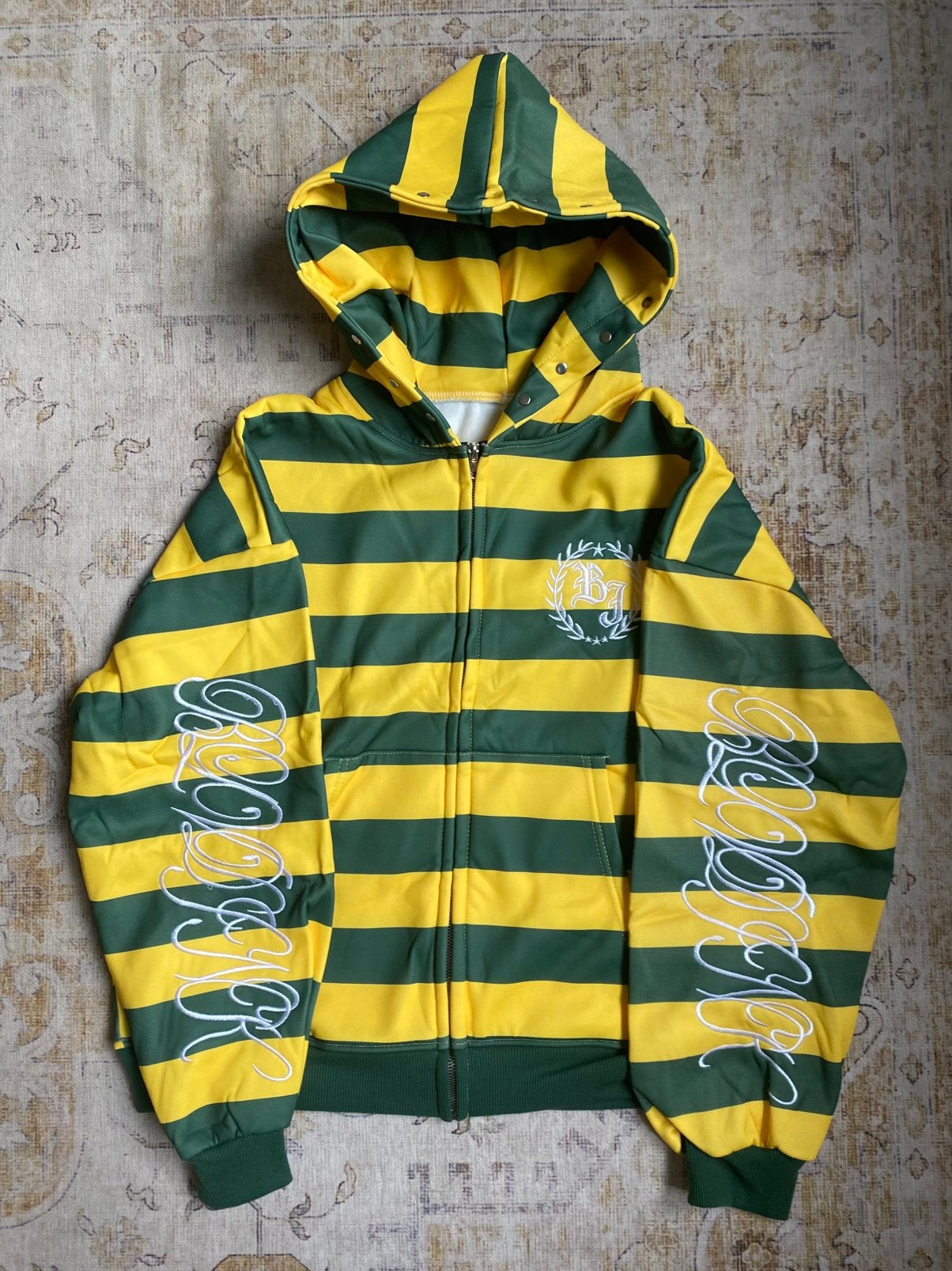 Y2K gestreepte hoodie in groen en geel, Ophalen of Verzenden, Zo goed als nieuw, Geel