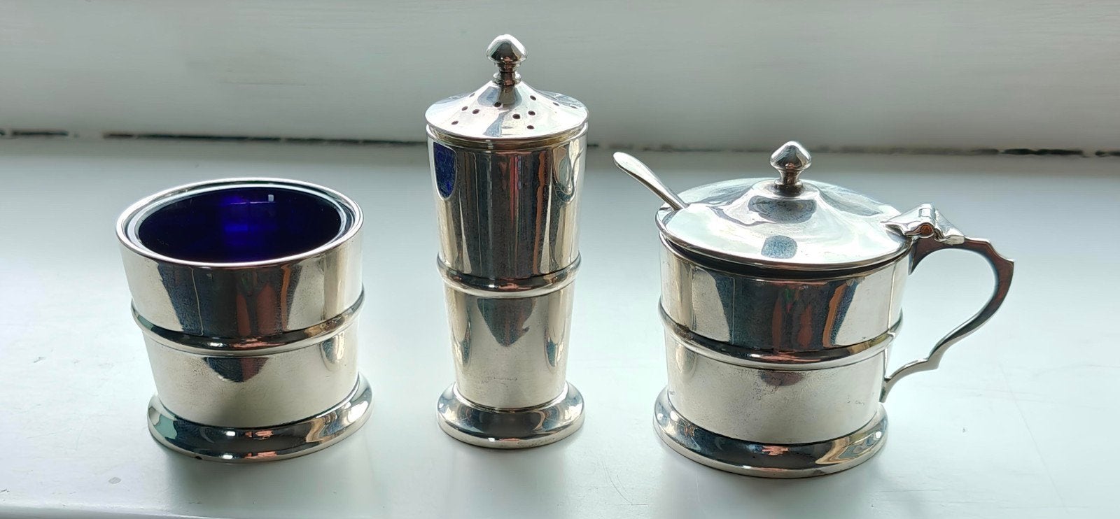 Antieke Zilveren Mosterdpot,  zout-en pepervaatje (925/1000), Ophalen of Verzenden, Zilver