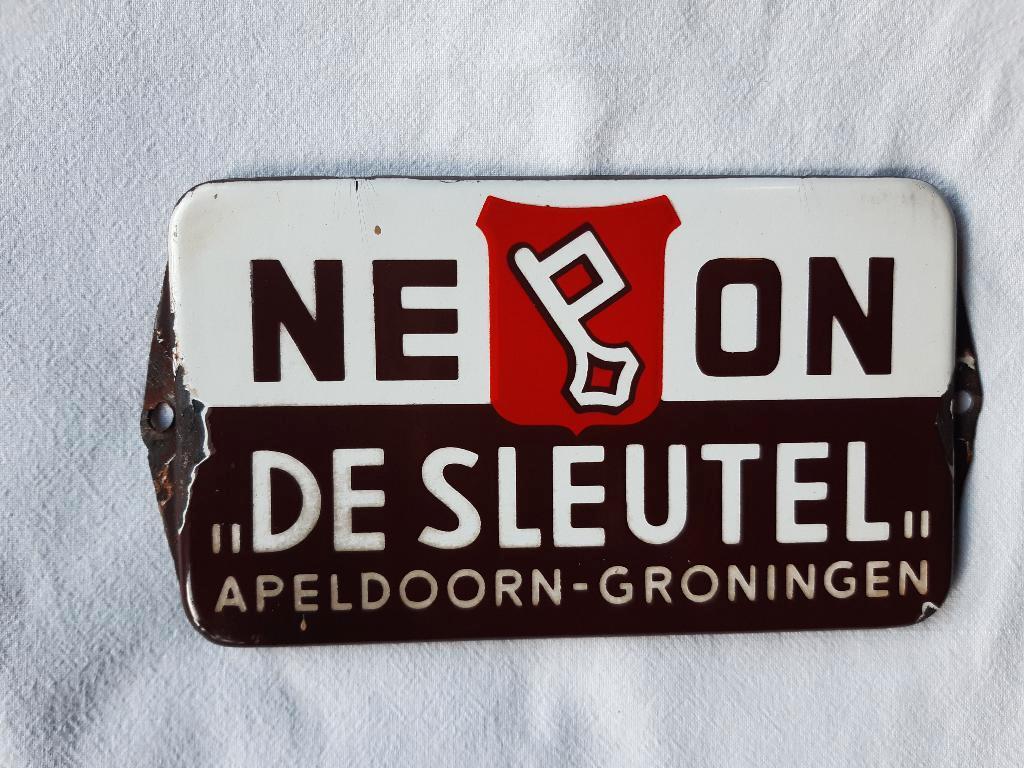 emaille bord bordje neon de sleutel deurpostje,jaren 40/50, Ophalen of Verzenden