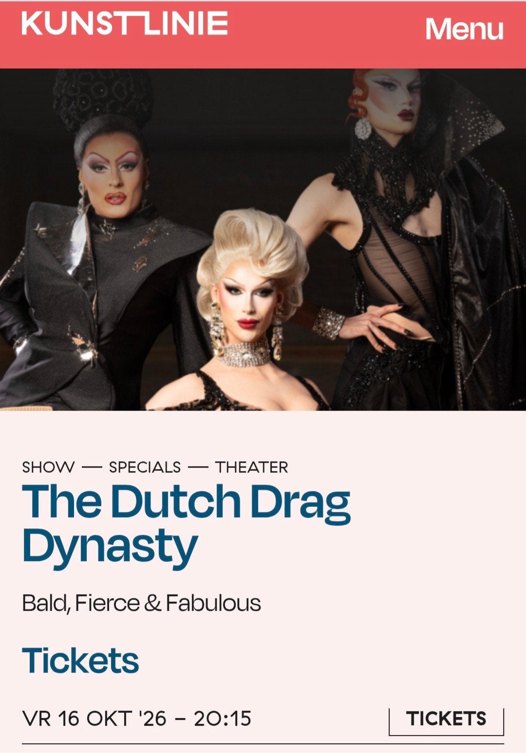 2 kaartjes voor the Dutch Drag Dynasty in Almere, Tickets en Kaartjes, Twee personen, Oktober