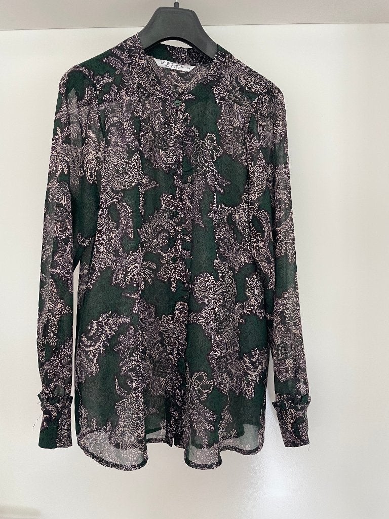 Summum: z.g.a.n. groen-zwarte bloes/tuniek. Maat S, Kleding | Dames, Summum Woman, Verzenden, Zo goed als nieuw, Maat 36 (S)