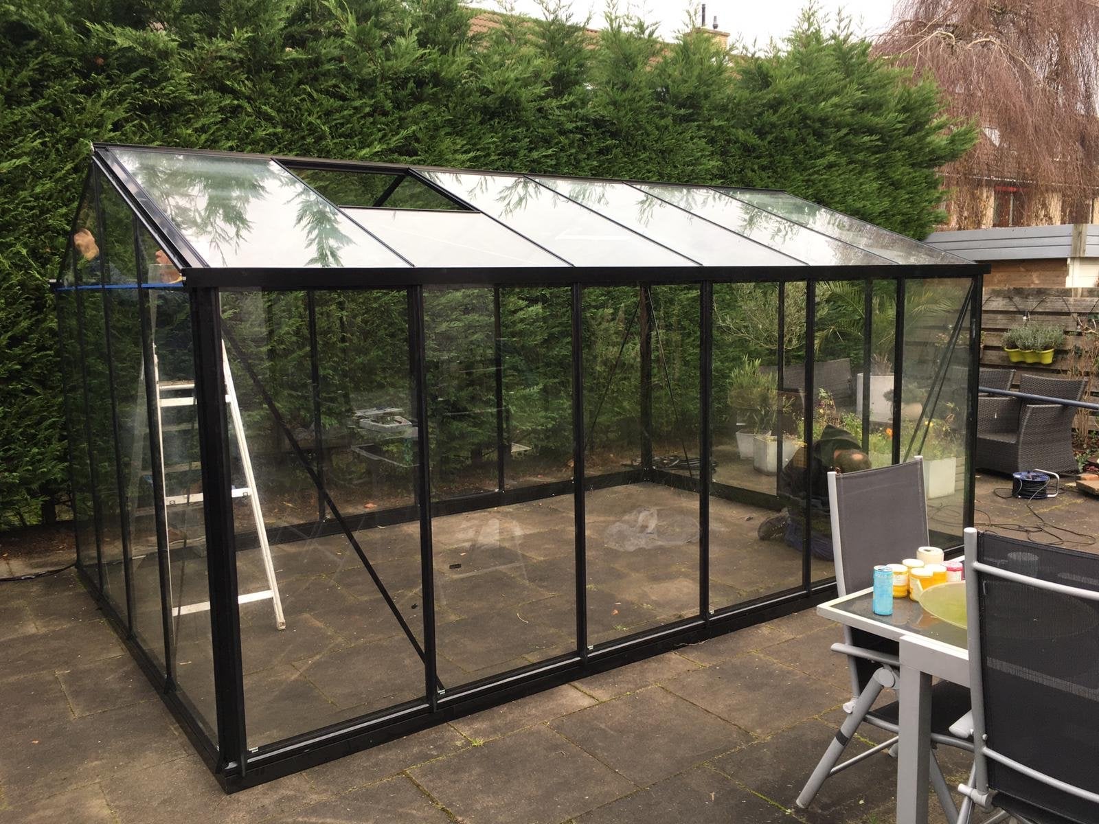 Tuinkas 3.10 x 4.58 Zwart Alu-Pro Gehard Glas, Ophalen, Gebruikt, Kweekkas, Glas