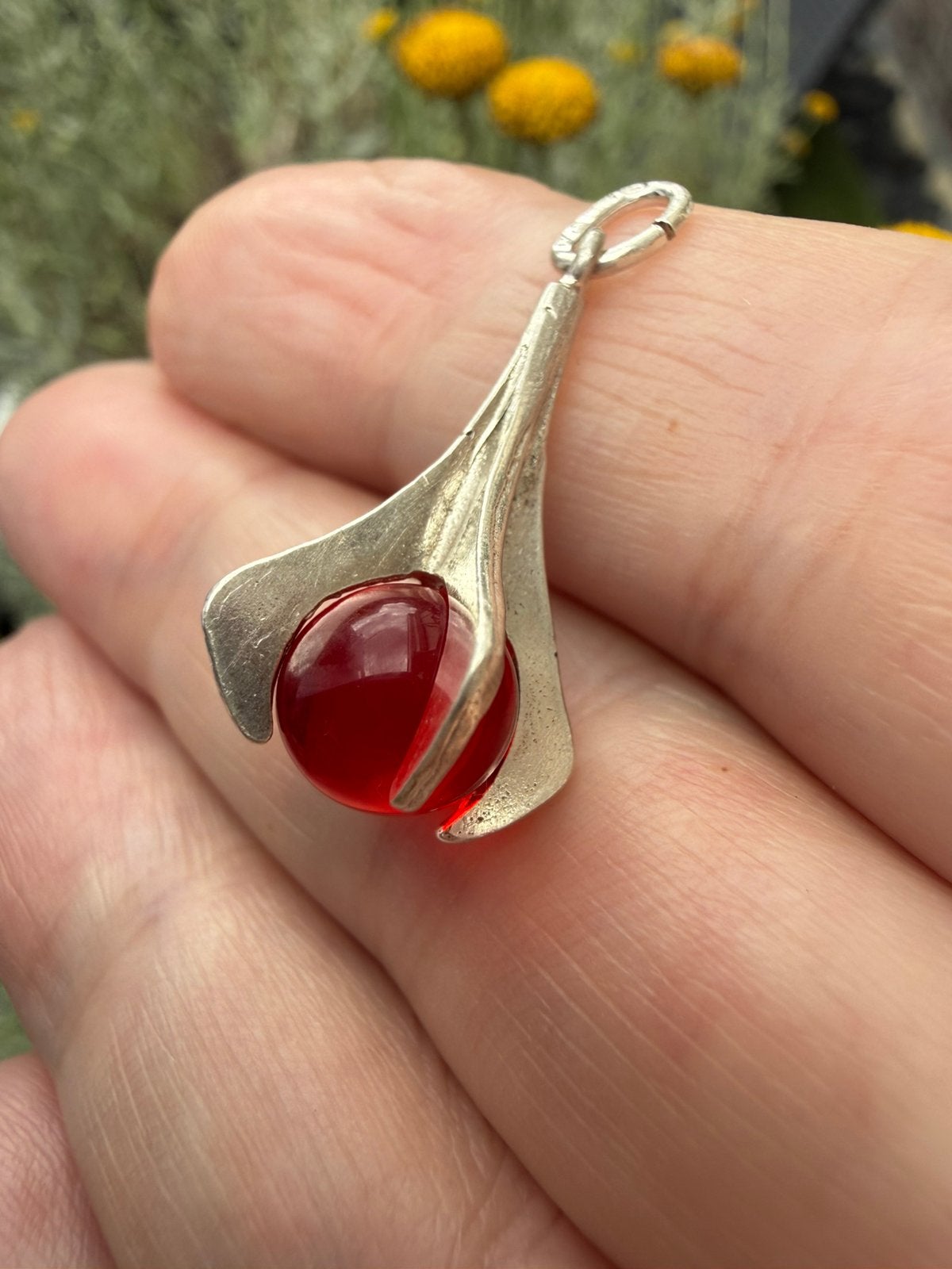 H289/Vintage Zilveren Elis Kauppi Hanger FINLAND, Gebruikt, Verzenden, X, Rood