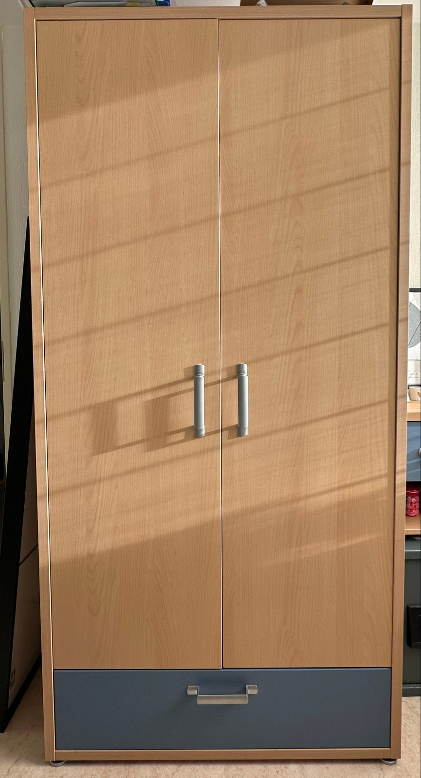 Praktische Kledingkast met Lade - Houtkleur en Blauw, Huis en Inrichting, Ophalen, 200 cm of meer, 50 tot 100 cm, Zo goed als nieuw