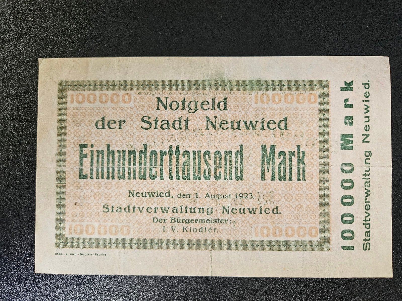 Duitsland NEUWIED Rheinland stadt 1923 100000 Mark, Ophalen of Verzenden, Duitsland, Los biljet