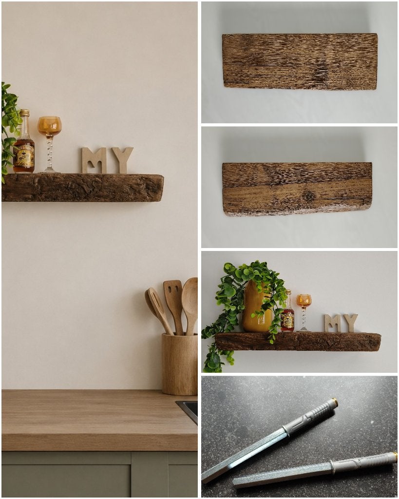 Wandplank zwevend massief eiken + montagepennen 37cm #288, Houtatelier M.Y., Info@myhoutatelier.nl, Nieuw, Ophalen of Verzenden