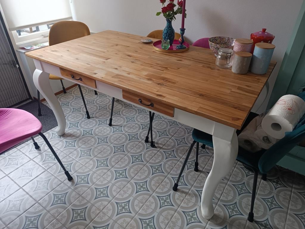 Eettafel 90x160 cm met gebruikerssporen, Huis en Inrichting, Tafels | Eettafels, Gebruikt, 150 tot 200 cm, Vier personen, Rechthoekig