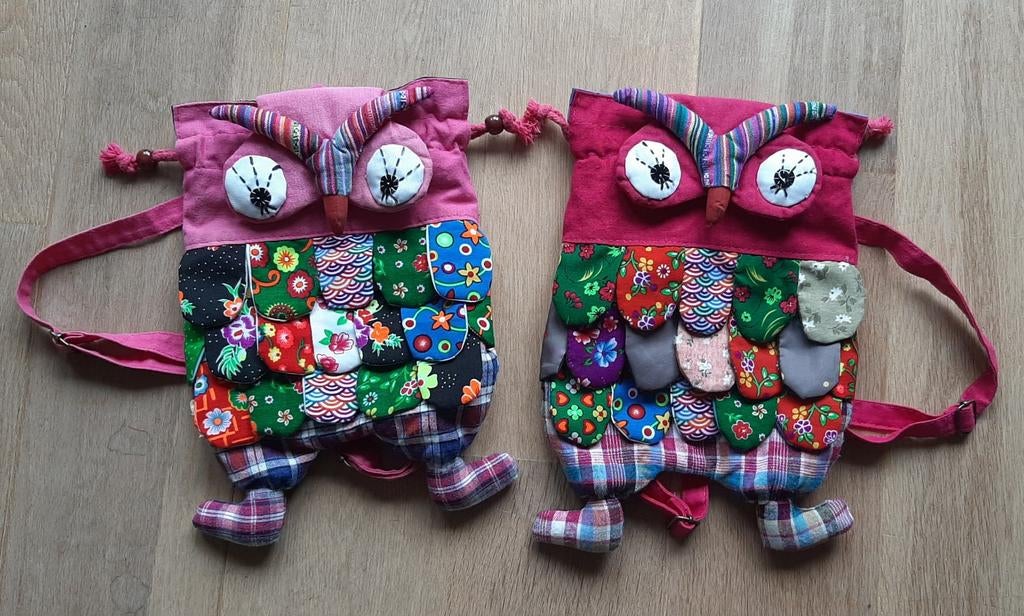 2 Hippie Boho uilenrugzakken backpack. Donker + licht roze., Ophalen of Verzenden, Roze