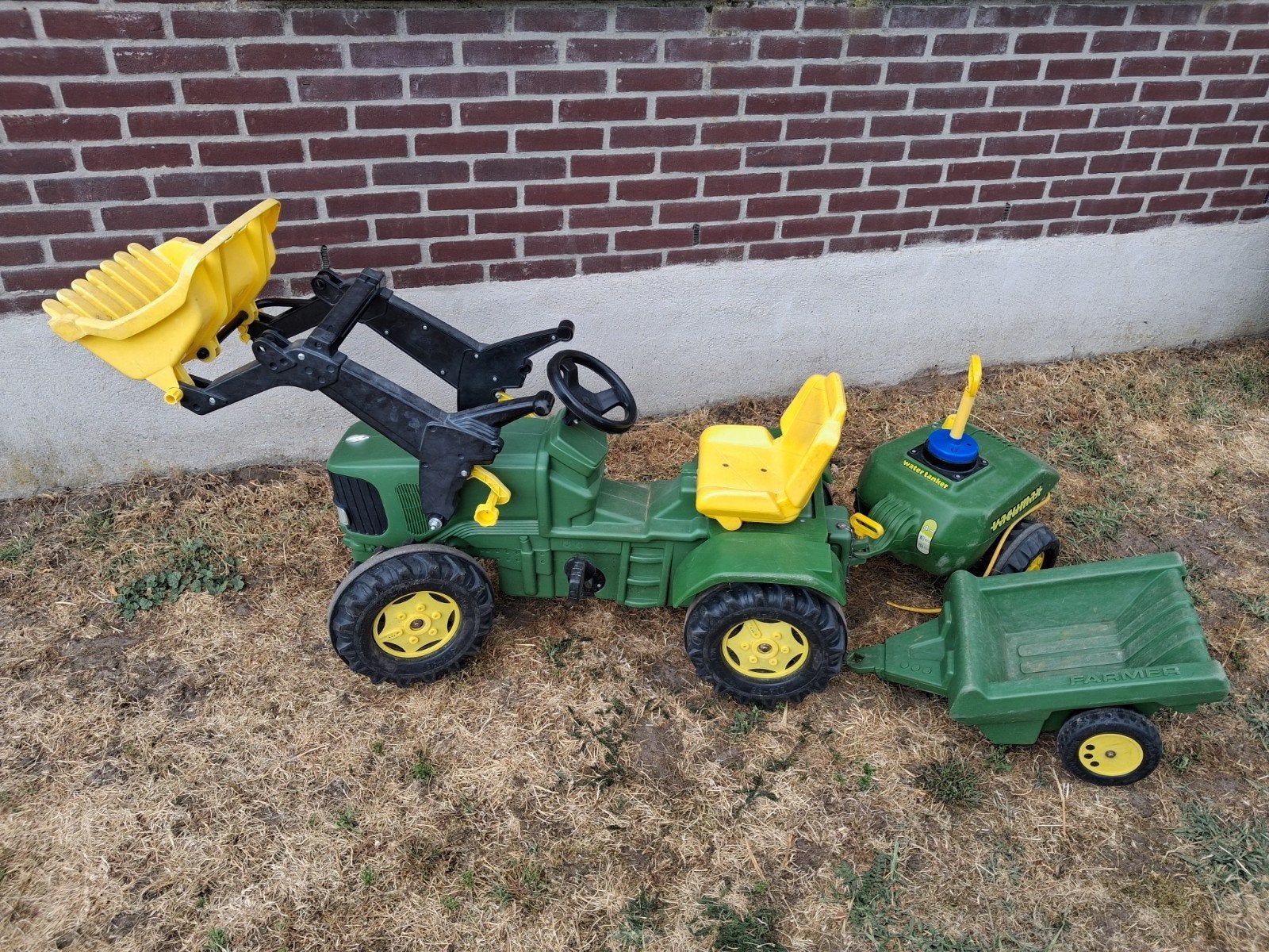 John Deere traptractor met aanhanger en watertank, Ophalen, Gebruikt