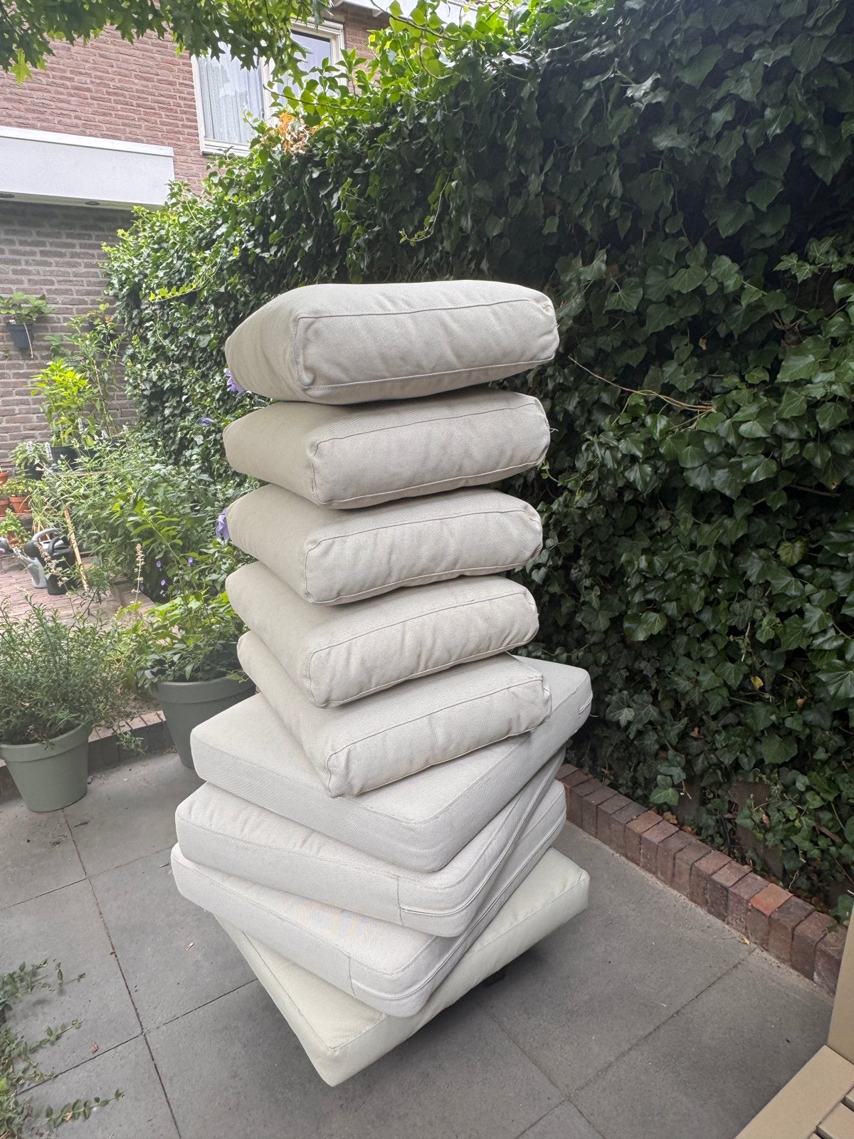 IKEA loungekussens beige (3xzit+5xrug+1xvoetbank)+hoes, Ophalen, Zo goed als nieuw