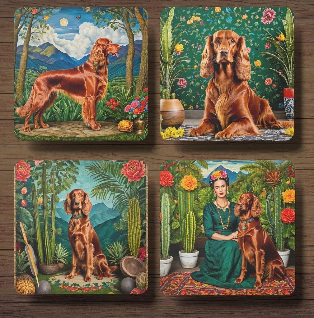 Ierse Setter Frida Kahlo onderzetters met houder, Ophalen of Verzenden, Nieuw