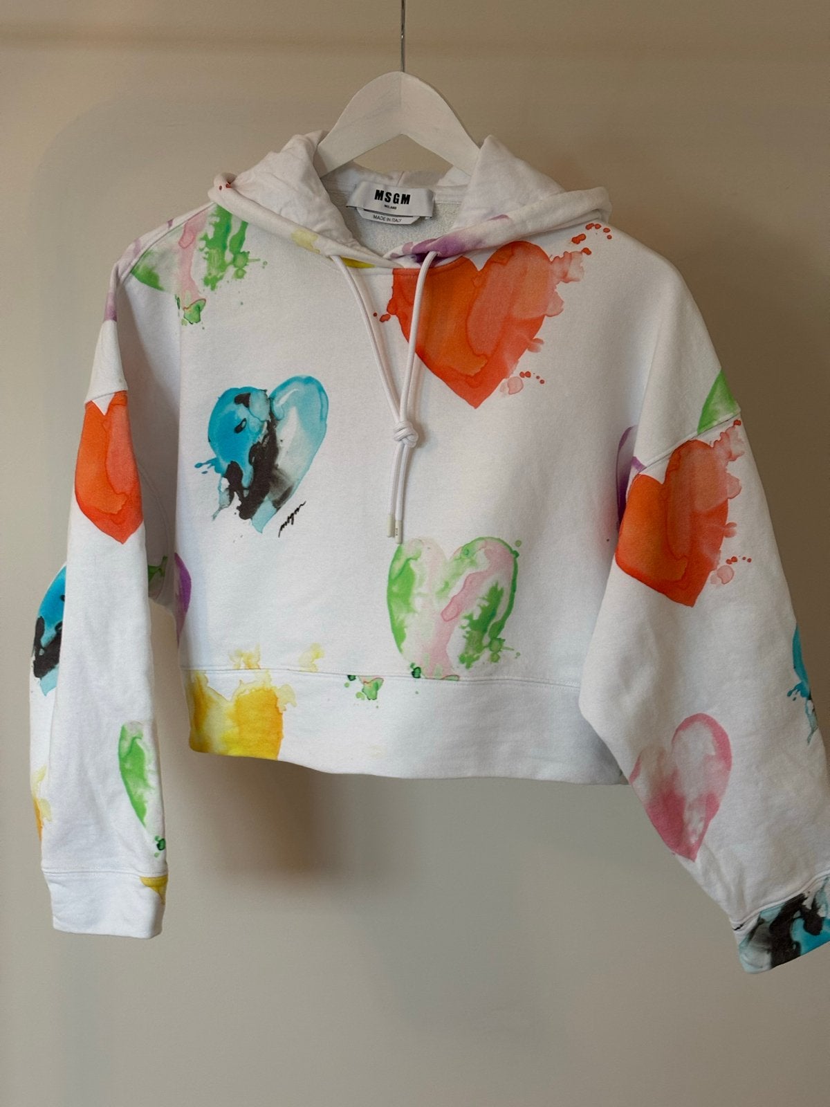 MSGM Milano Cropped Hoodie  - Maat XS 34/36, Kleding | Dames, Verzenden, Zo goed als nieuw, Maat 36 (S), Wit
