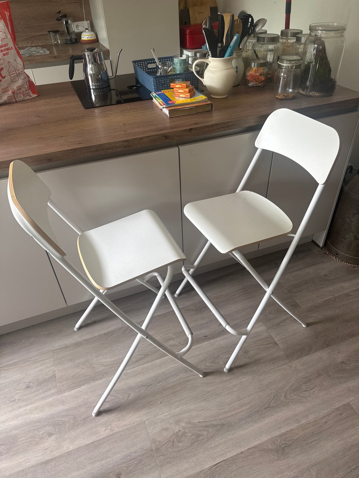 Set van 2 witte opvouwbare barkrukken. Franklin ikea, Ophalen, Gebruikt, Twee, Wit
