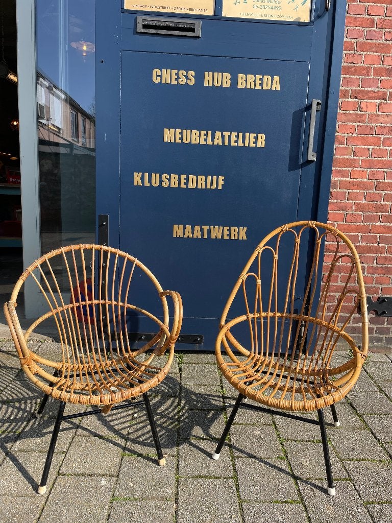 2x Rohe Noordwolde stoelen '60 rotan/bamboe, Ophalen