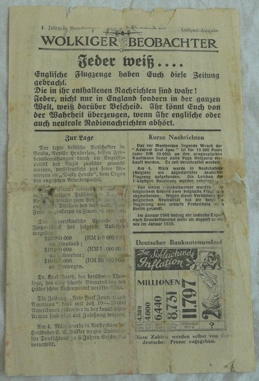 Pamflet, Leaflet, Flugblatt, Nummer 9, Engels / UK, 1940.(1), Verzamelen, Ophalen of Verzenden, Overige soorten, Engeland, Overige typen