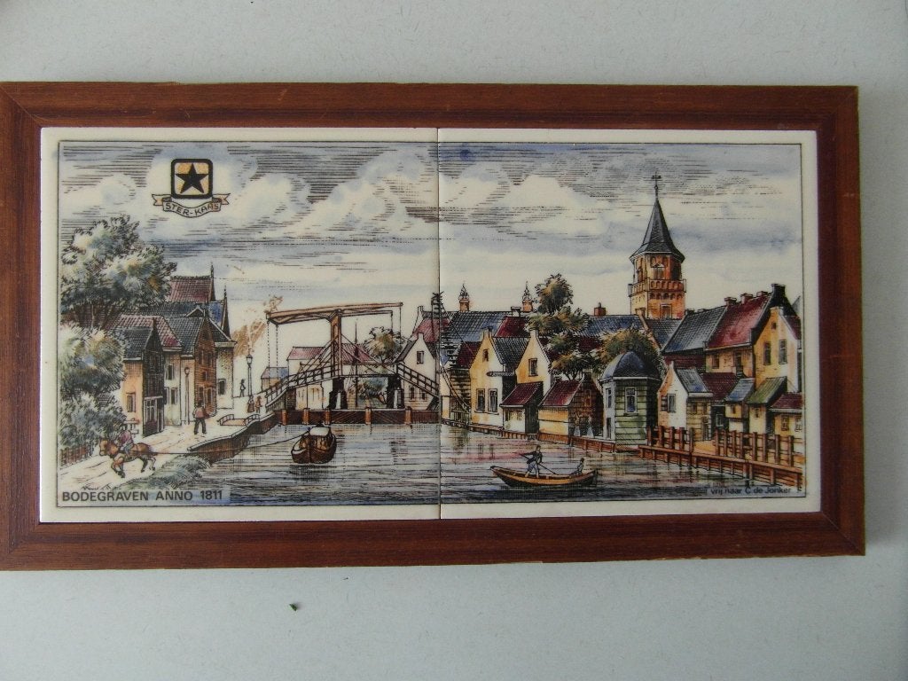 Lijst met 2 tegels,  Bodegraven Anno 1811, Minder dan 50 cm, Gebruikt, Ophalen of Verzenden, Minder dan 50 cm