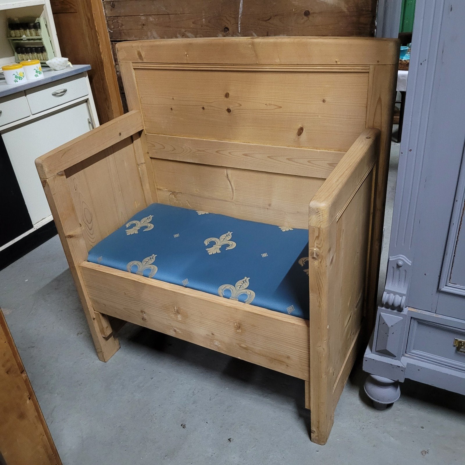 Antieke brocante oude grenen smalle bank halbank, Ophalen