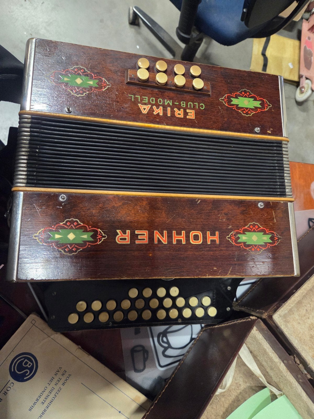 Hohner Erika Club-Modell Accordeon - Vintage Knopaccordeon, Ophalen, Gebruikt, Overige formaten, Met koffer