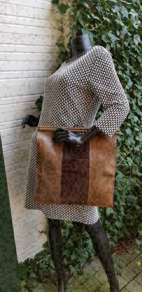 F073 SHOPPER van stevig kwaliteitsleder en su?de zeer fraai, -, Shopper, Ophalen of Verzenden, Zo goed als nieuw