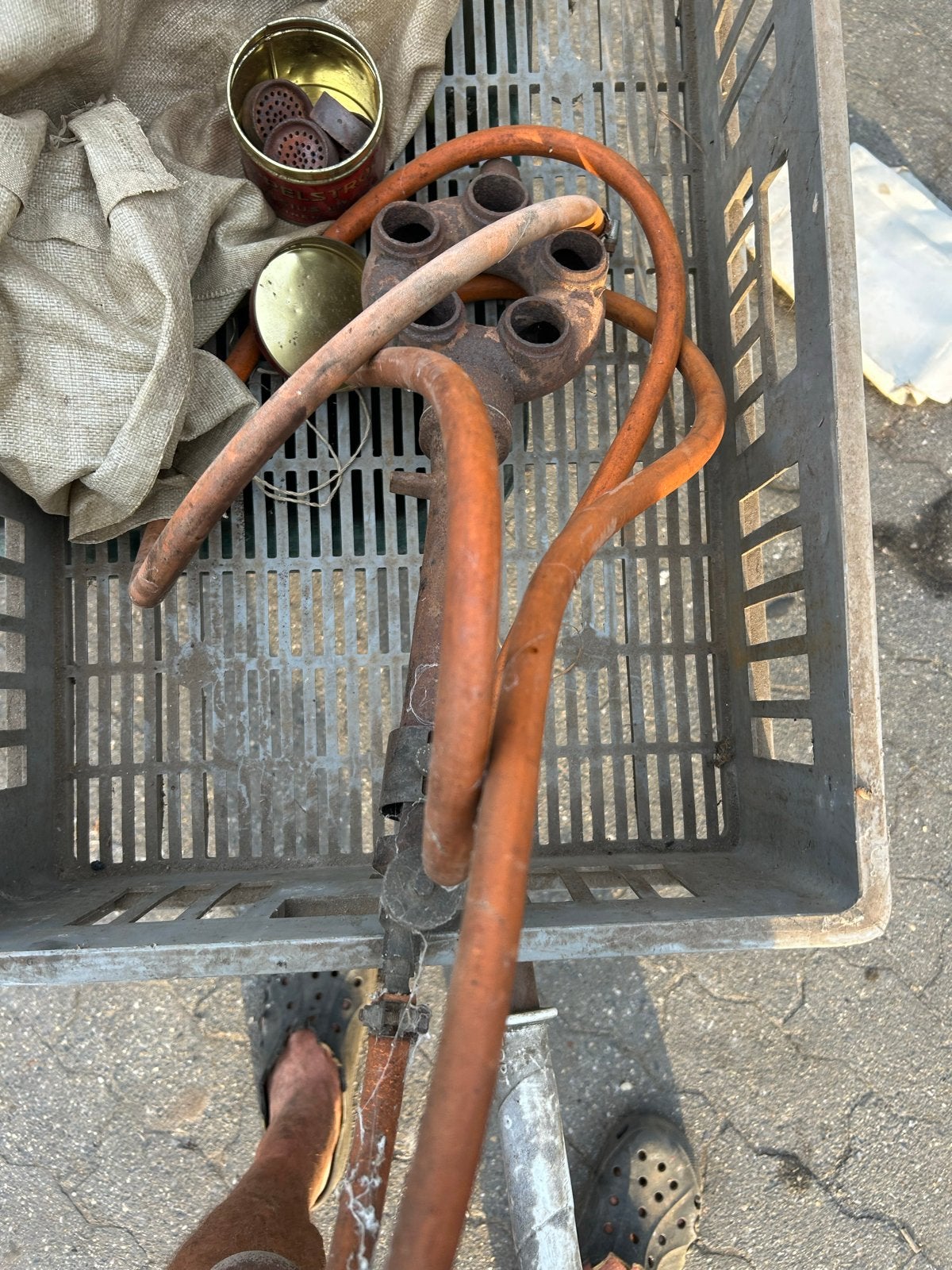 Oude gasbrander met slangen - decoratie/onderdelen, Ophalen of Verzenden