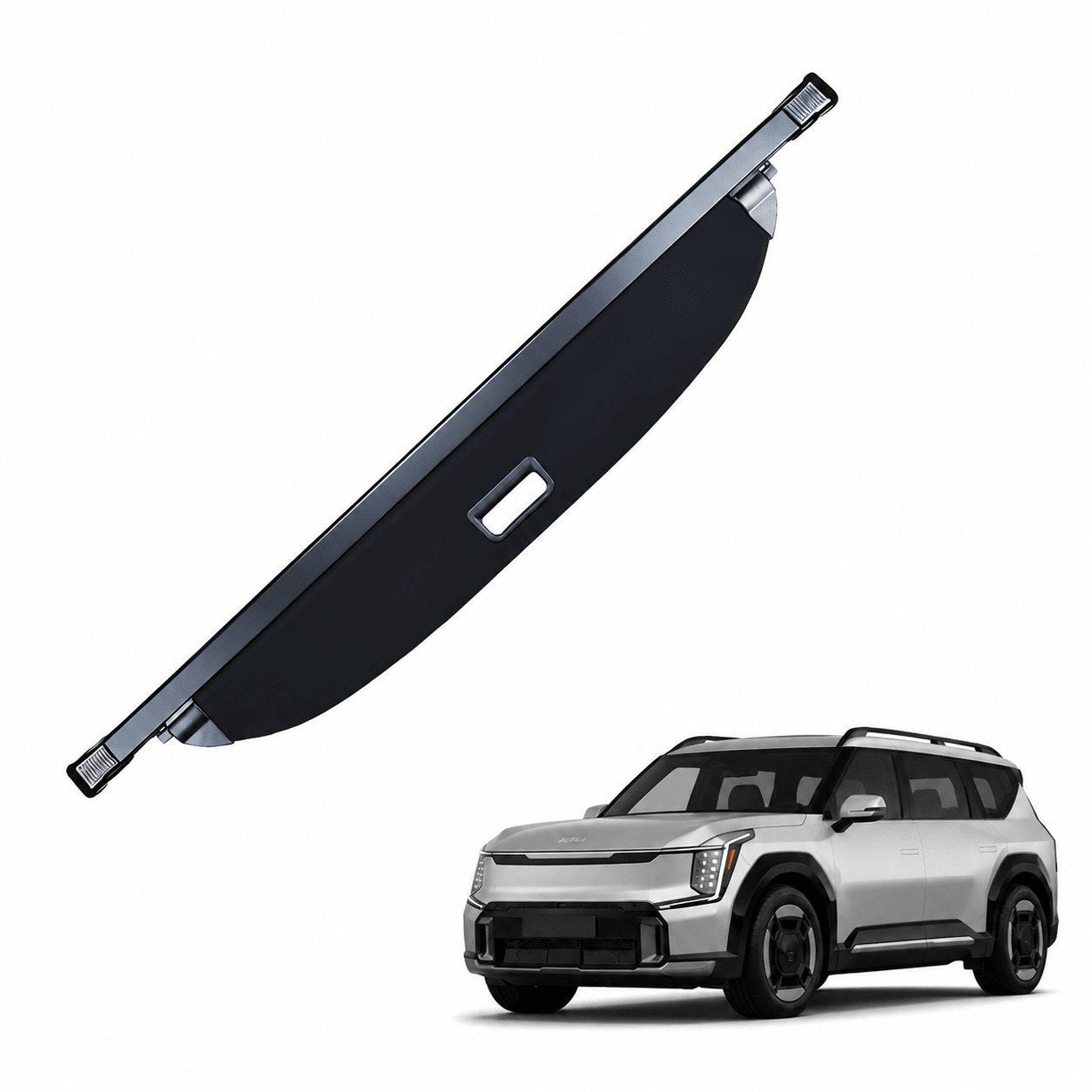 Kia EV9 Kofferbakafdekking + Rubberen Matten (Gebruikt), Ophalen, Kia, Nieuw, Spatbord