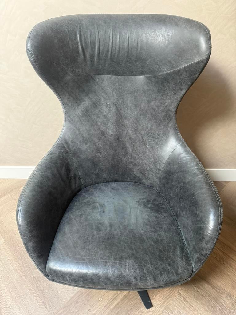 Leren draai fauteuil, Huis en Inrichting, Fauteuils, Ophalen, Kan bij elk interieur, Gebruikt, Minder dan 75 cm