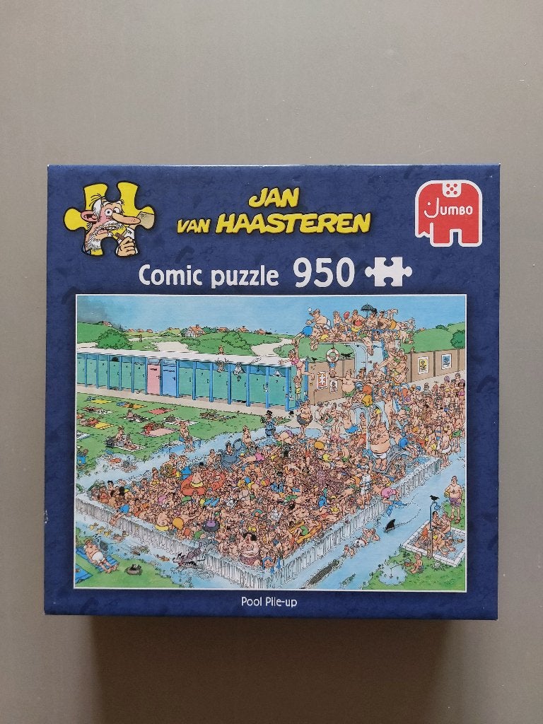Puzzel Jan van Haasteren “Pool pile-up” 950 stukken, Ophalen of Verzenden, 500 t/m 1500 stukjes, Zo goed als nieuw, Legpuzzel