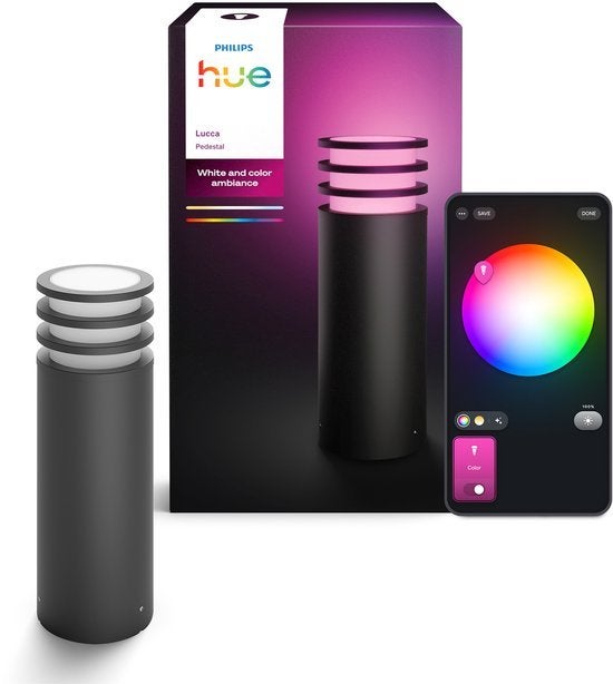 Philips Hue Lucca Sokkellamp Buiten Zwart - White & Color Am, Logictrading, Info@logictrading.nl, Kramerswei 8a