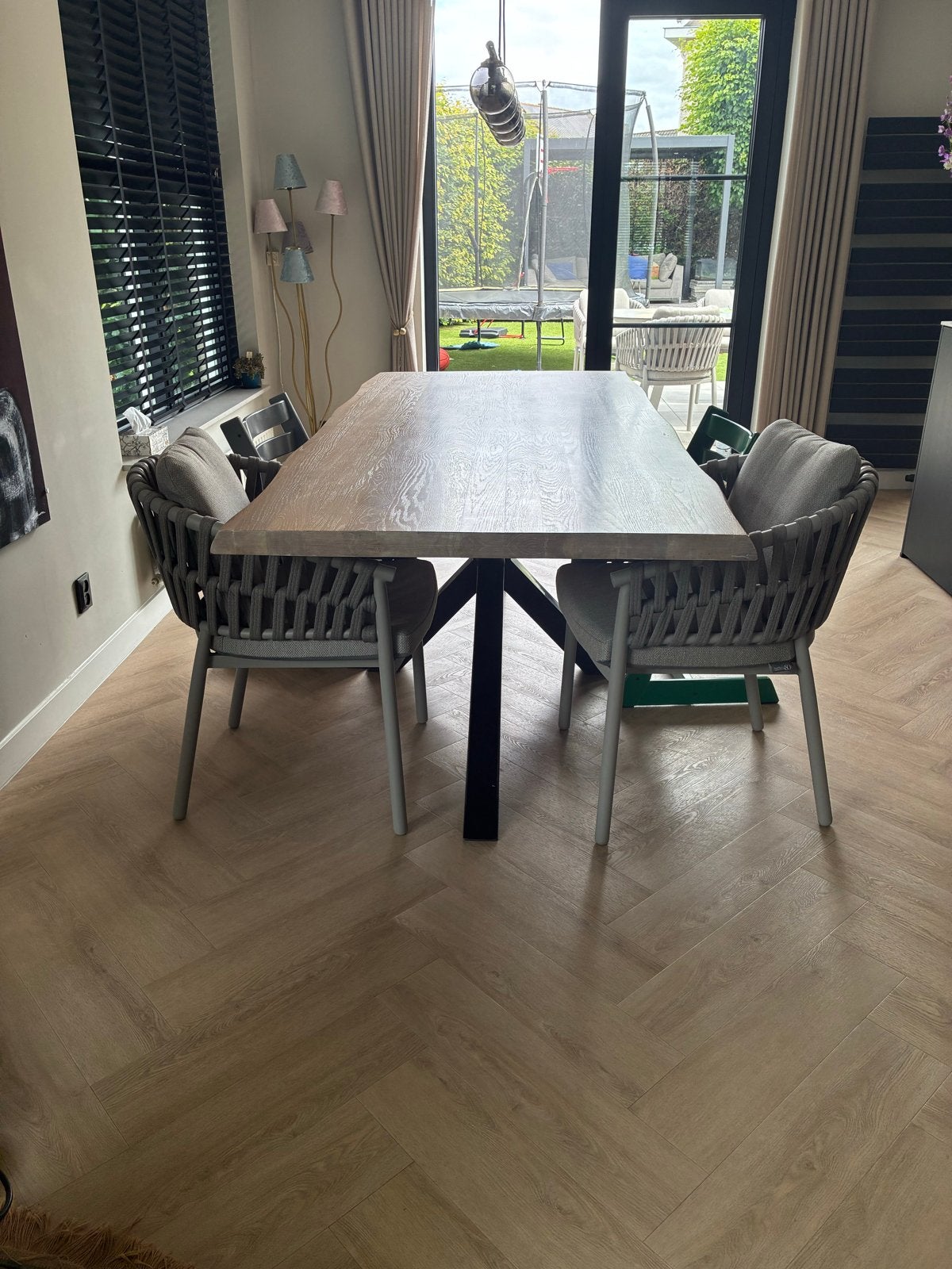 Eiken eettafel 220x100 met zwart onderstel, Goossens, Ophalen, 100 tot 150 cm, Eikenhout, 200 cm of meer