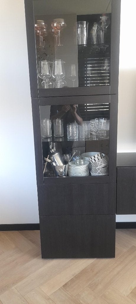 IKEA Bestå tv-meubel (180 cm) + vitrinekast, ook los, Ophalen, Gebruikt, 150 tot 200 cm, Minder dan 100 cm