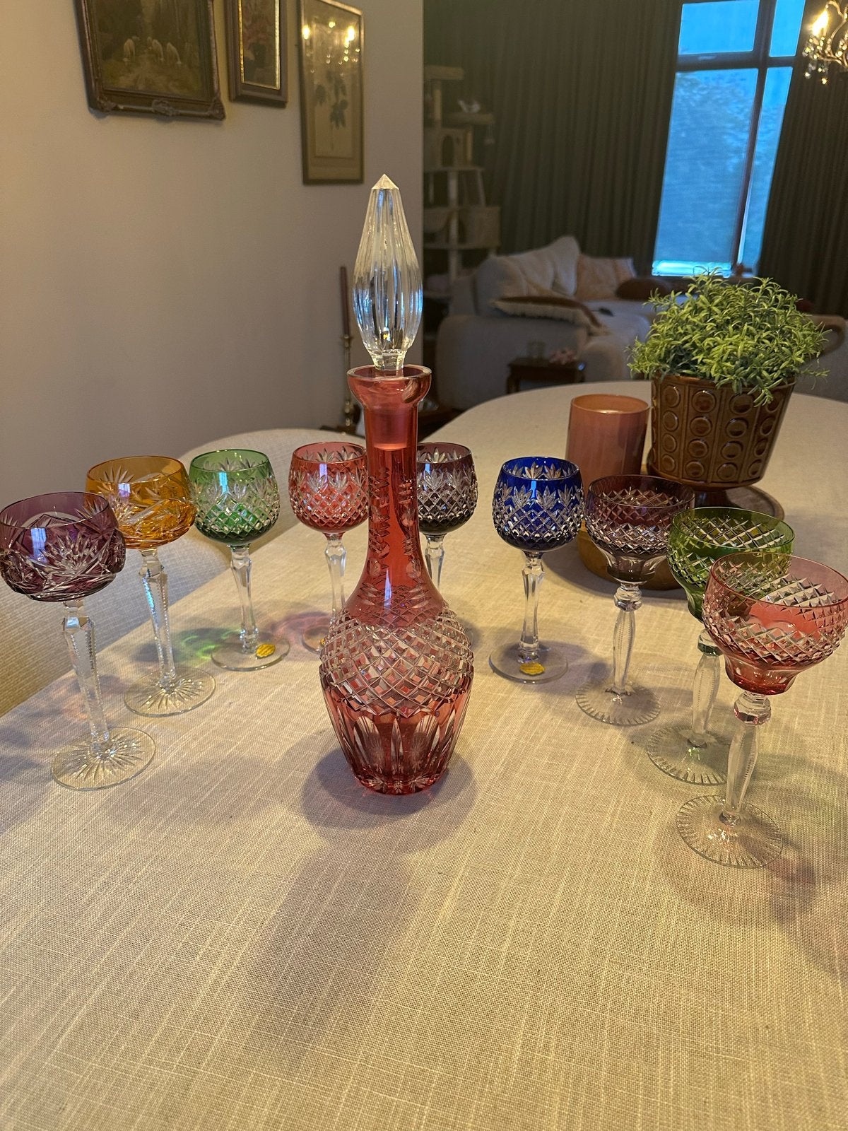 Loodkristallen Glazen en Karaf - Diverse Kleuren, Ophalen