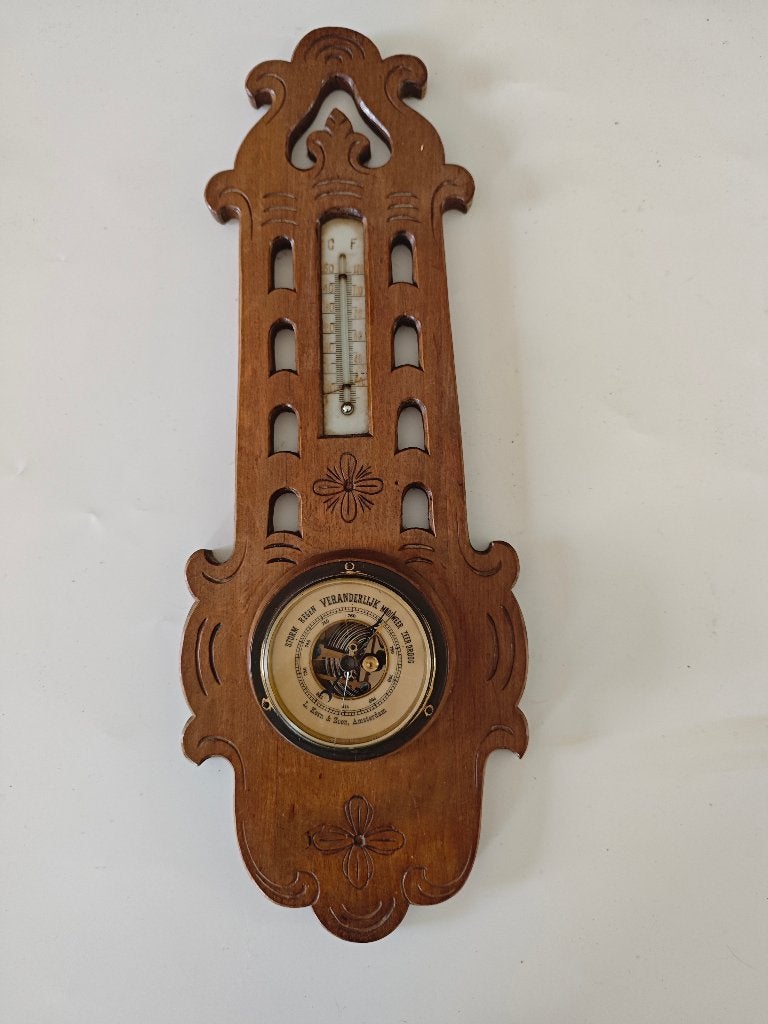 Antieke Barometer en Thermometer van L. Kern & Zoon, Audio, Tv en Foto, Weerstations en Barometers, Ophalen of Verzenden, Gebruikt