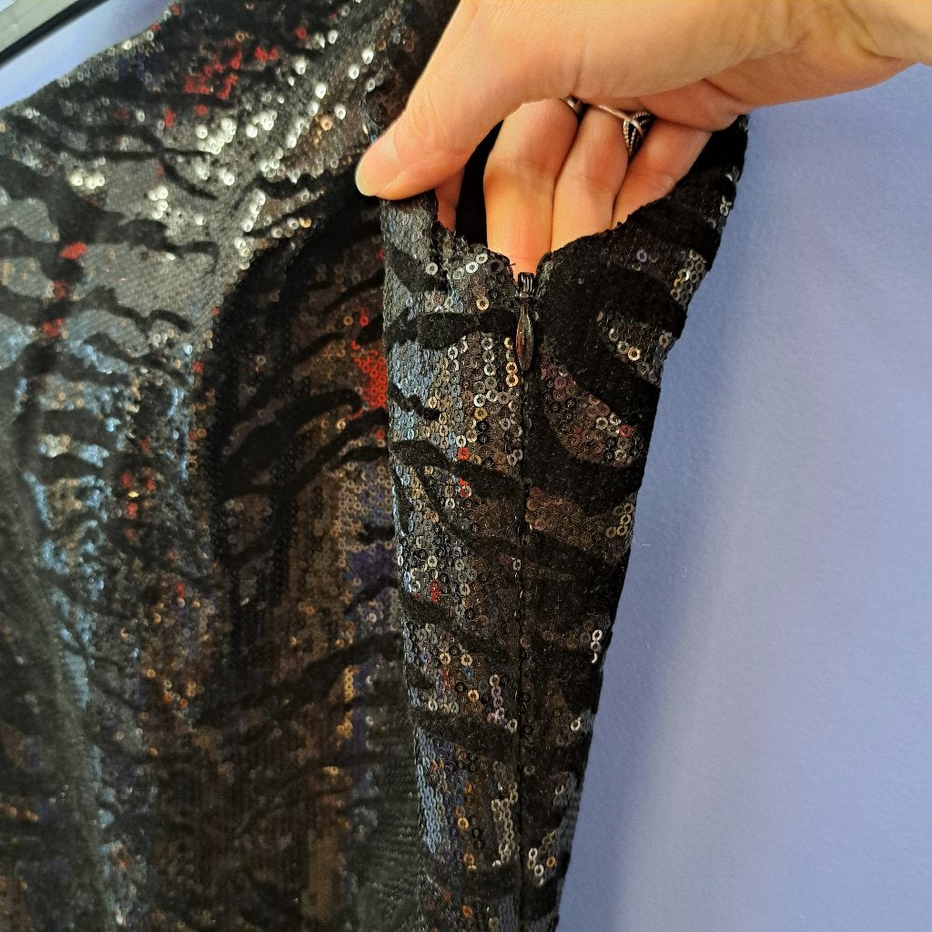 Guess One-Shoulder Sequin Dress zebra patroon 42 L 50339, Guess, ., Zwart, Ophalen of Verzenden