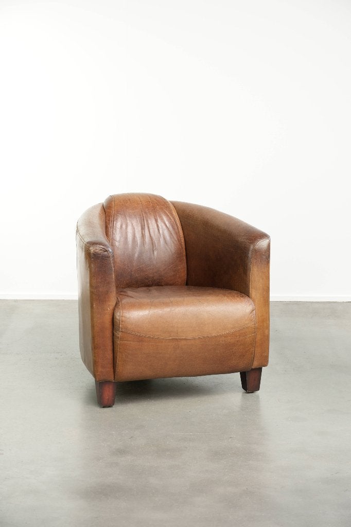 Tijdloze congackleurige rundleren Aviator design fauteuil, Ophalen, Gebruikt, Aviator, /