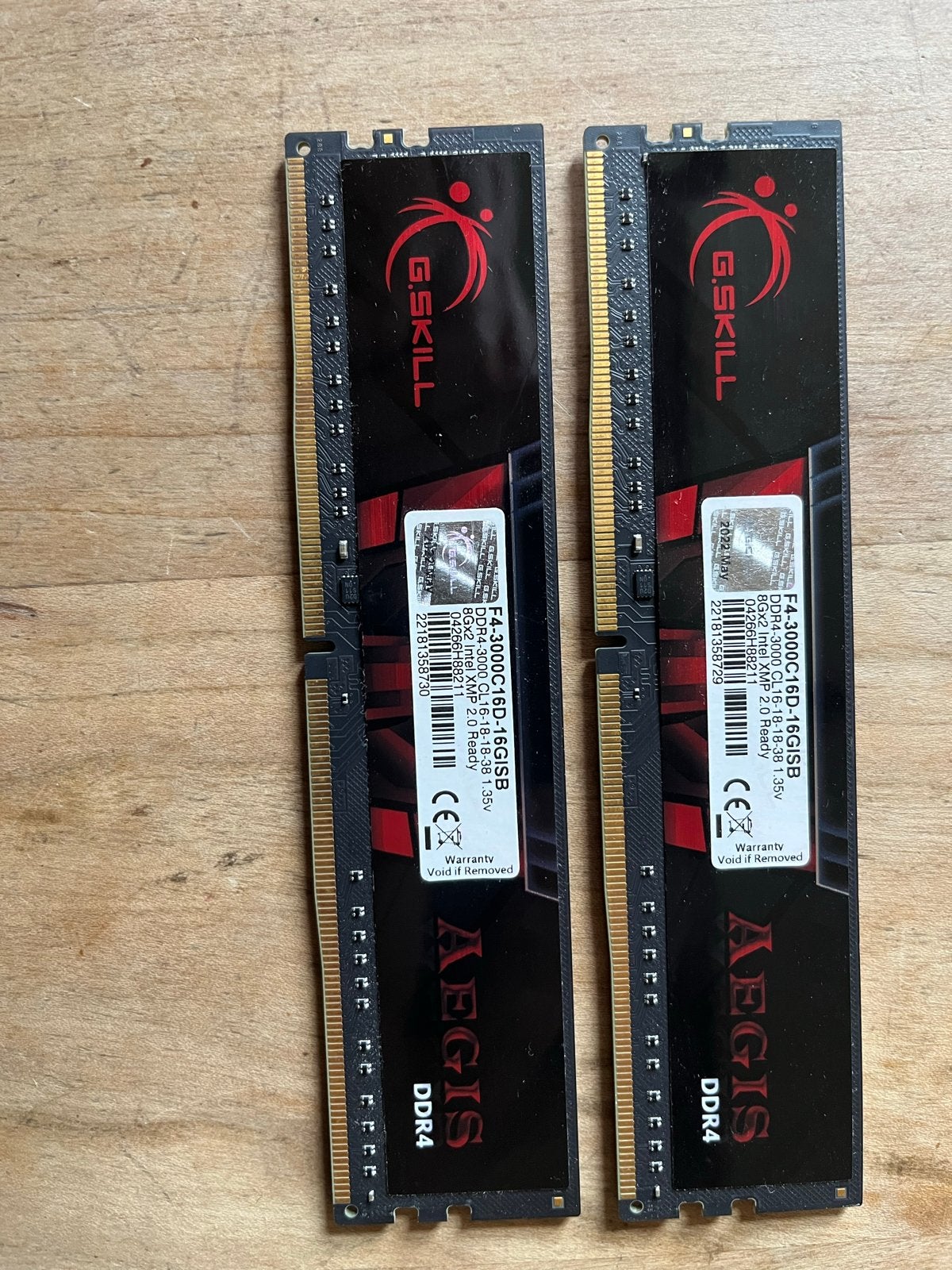 G.skill Aegis DDR4 2x8GB 3000MHz RAM Geheugen, Gebruikt, DDR4, Ophalen of Verzenden, Desktop