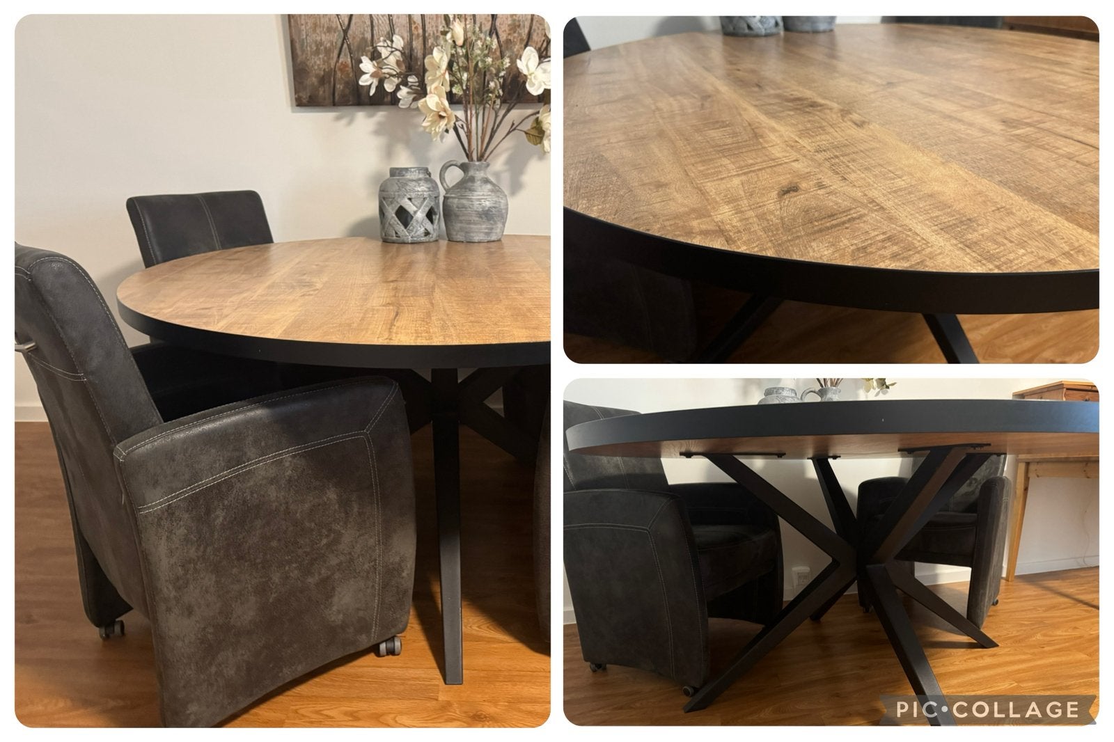 Moderne ronde eettafel met stalen kruispoot 150 cm diameter, Huis en Inrichting, Tafels | Eettafels, Ophalen, 100 tot 150 cm, Rond