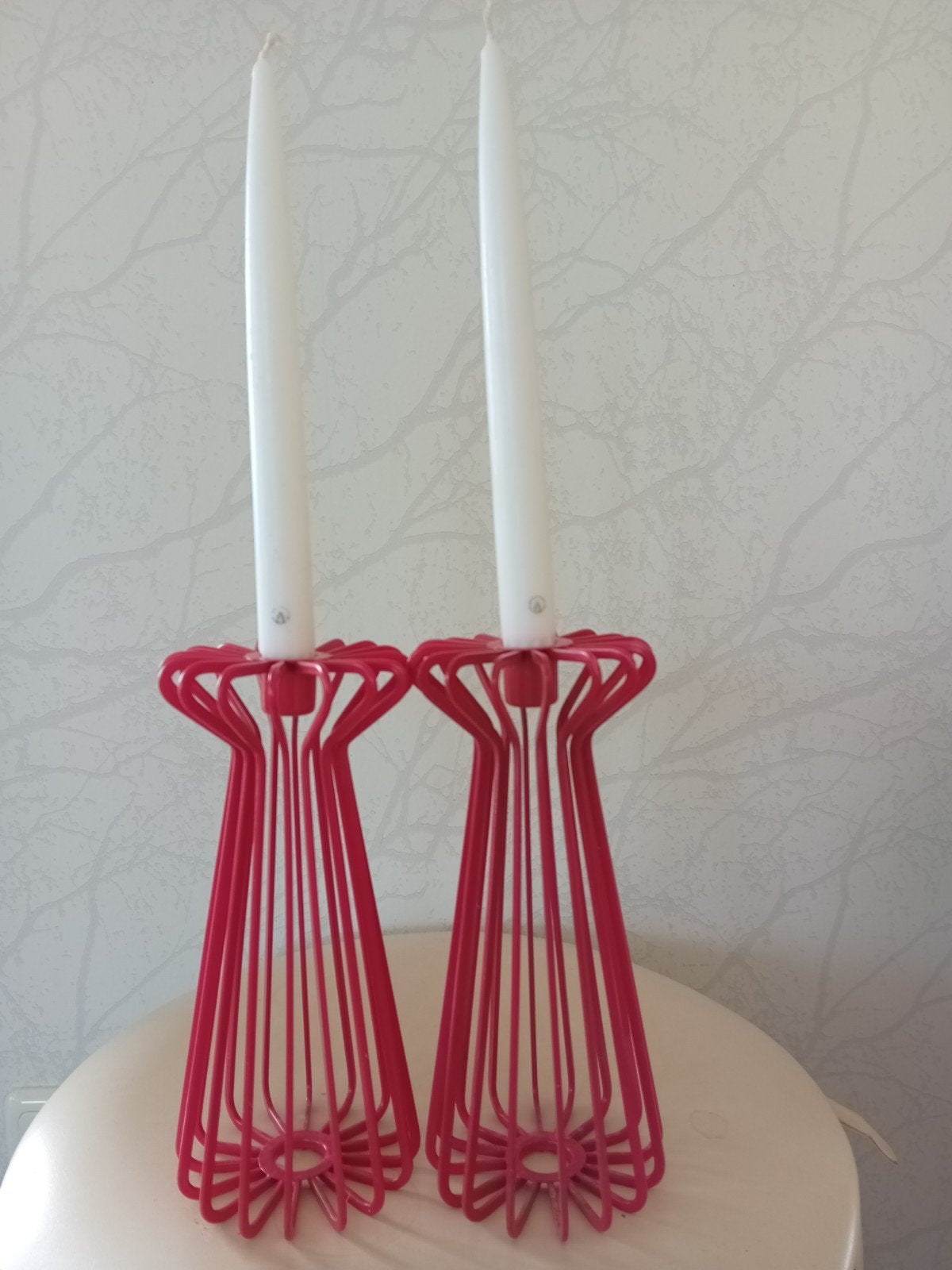 2 Vintage kandelaars Ikea Trådig-model Ehlén Johansson, Kunststof, Gebruikt, IKEA, Ophalen of Verzenden
