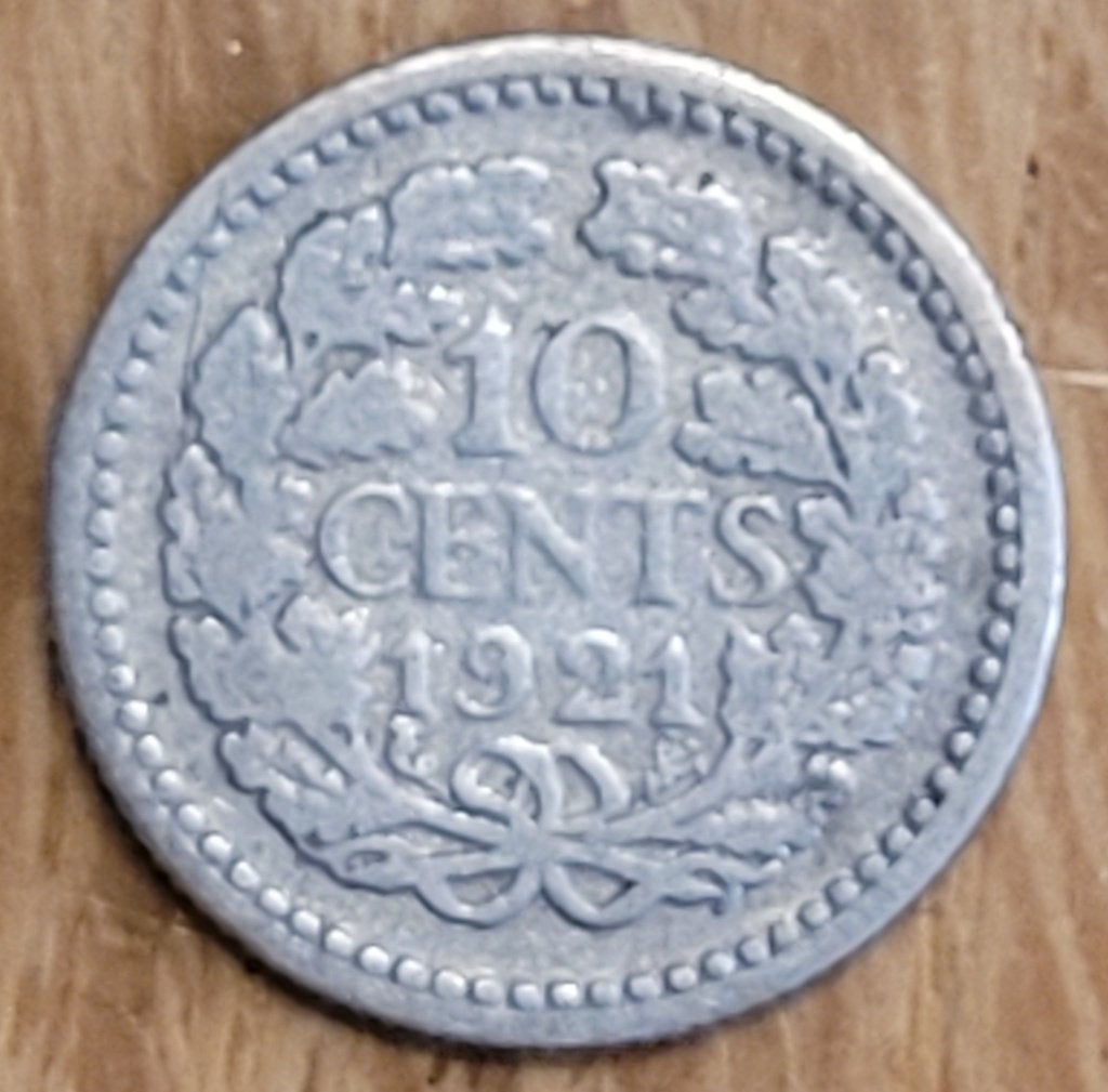 10 cent 1921 Wilhelmina zilver., Zilver, Ophalen of Verzenden, 10 cent, Koningin Wilhelmina