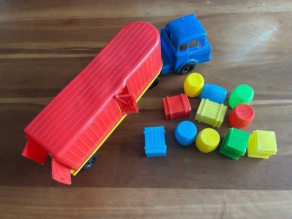 Vintage plastic vrachtwagen met vracht 50 60 jaren, Ophalen of Verzenden