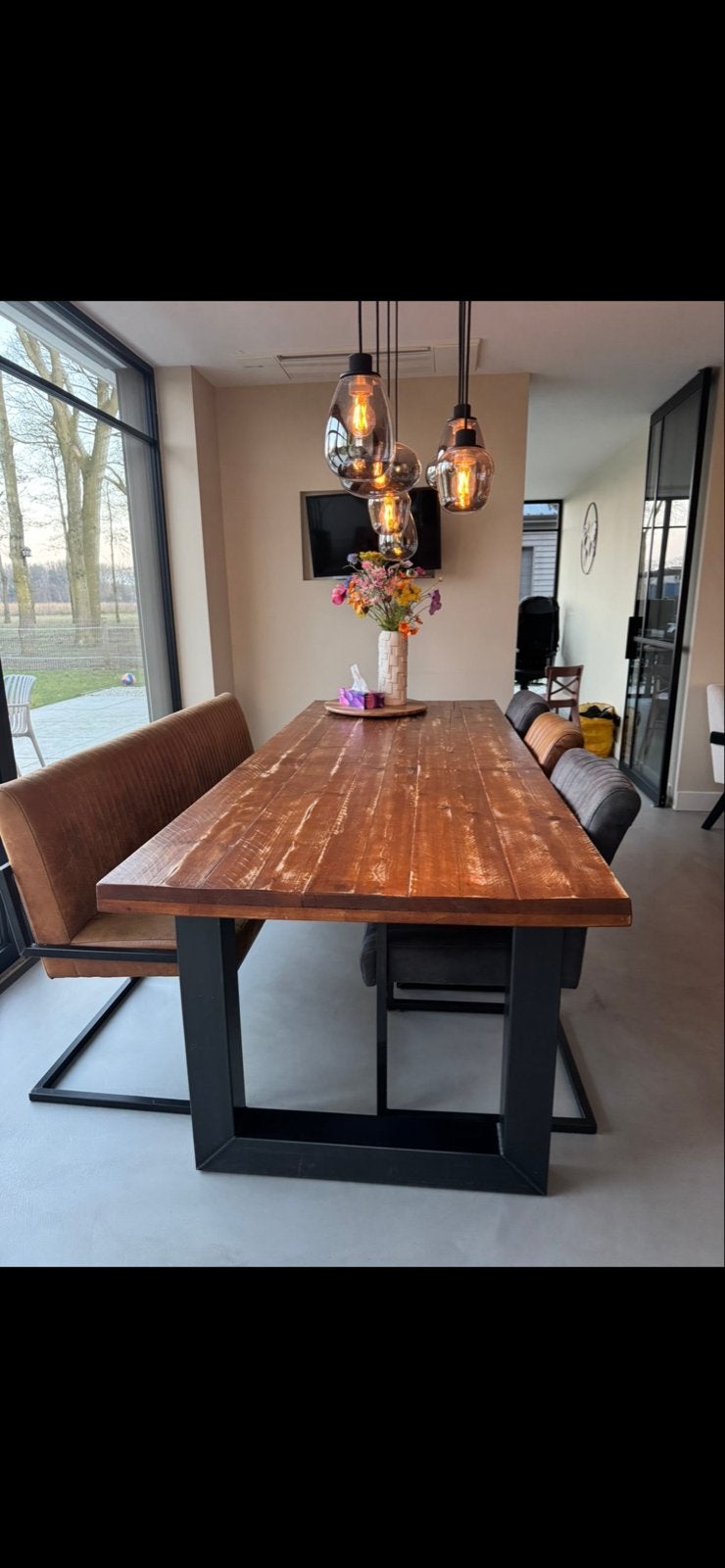Robuuste eettafel 2.5m x 0.95m - Ophalen in IJsselstein, Gebruikt, 200 cm of meer, Vijf personen of meer, Rechthoekig