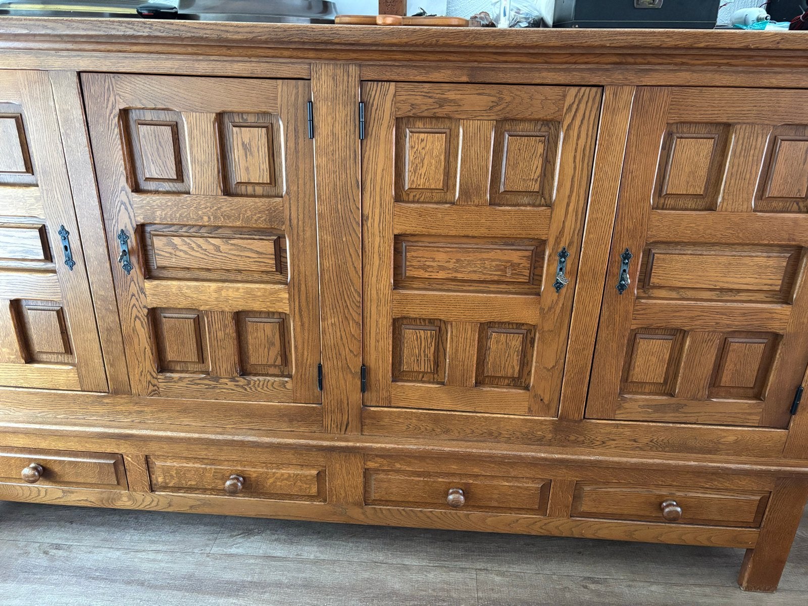 Eiken Dressoir met 4 Lades en 4 Deuren - Robuust en Ruim, Ophalen, Gebruikt, Eikenhout, 200 cm of meer