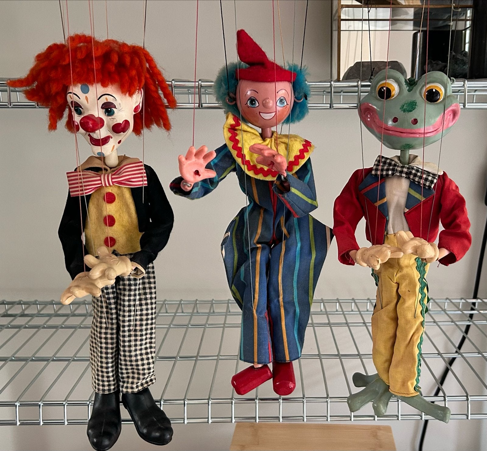 Vintage Pelham Puppets: Clown, Harlekijn en Kikker, Ophalen of Verzenden, Gebruikt, Pop