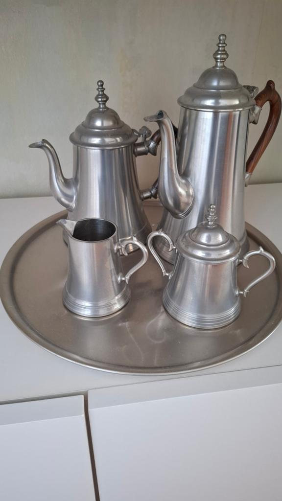 Metawa Holland Tinnen Koffie- en Theeservies (5-delig), Antiek en Kunst, Antiek | Tin, Ophalen of Verzenden