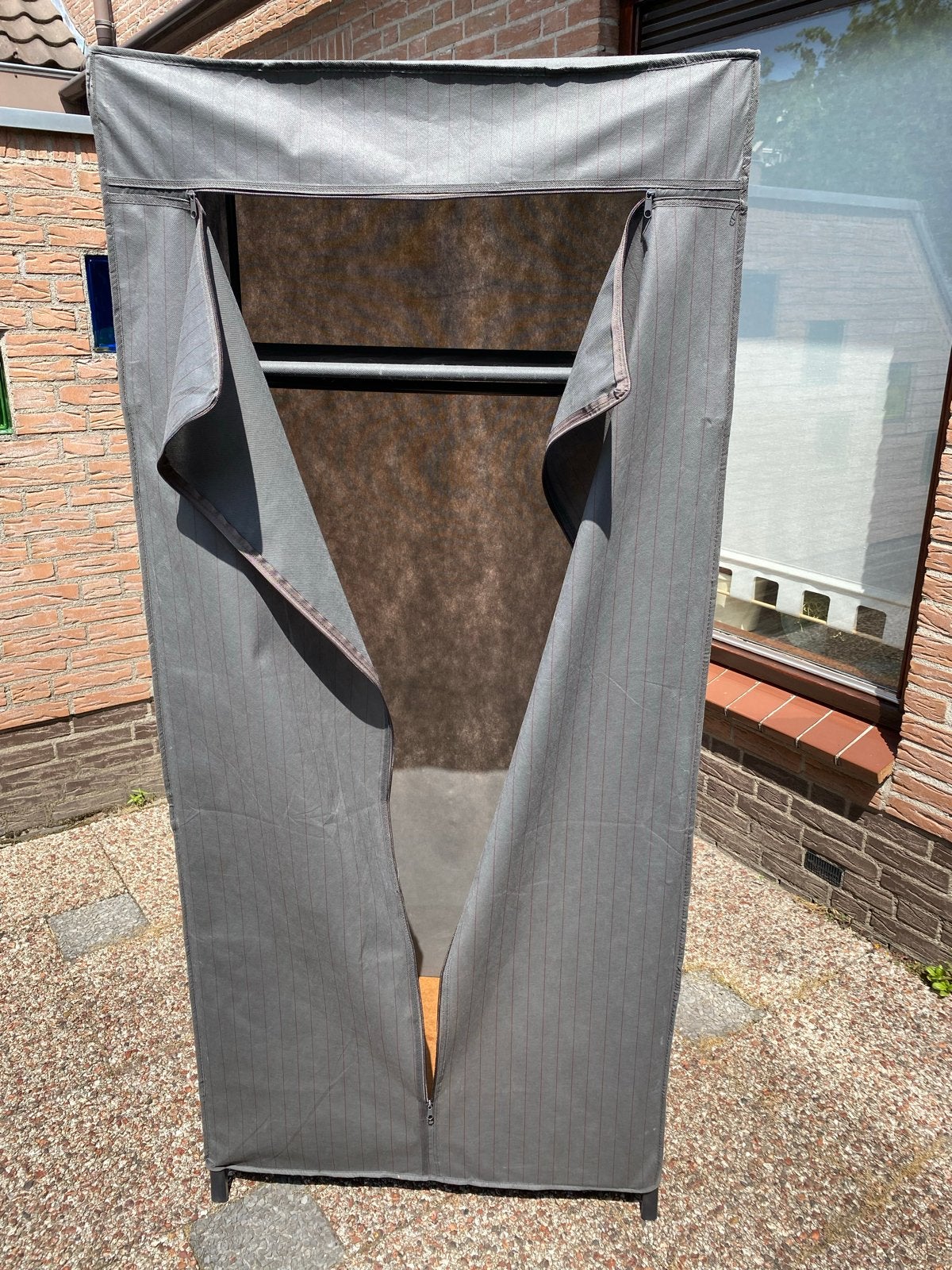 Opvouwbare kledingkast stoffen grijs met hangruimte, Overige materialen, Gebruikt, 150 tot 200 cm, 50 tot 100 cm