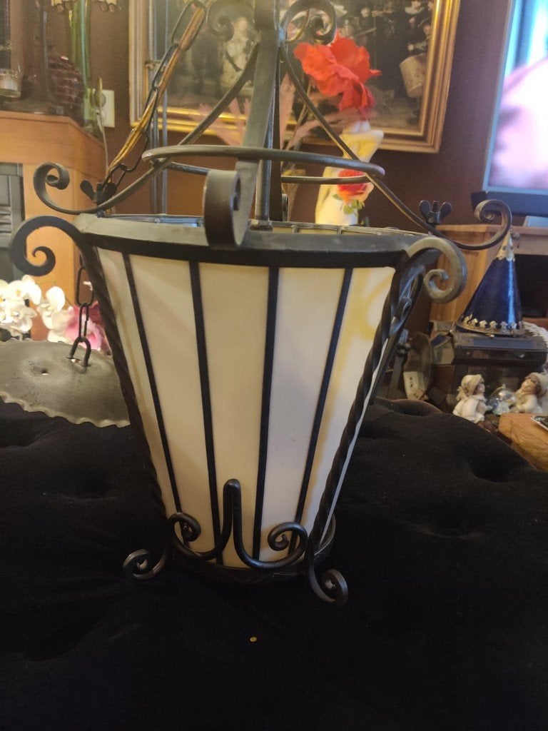 Grote smeedijzeren hanglamp lantaarn 34 cm, Ophalen