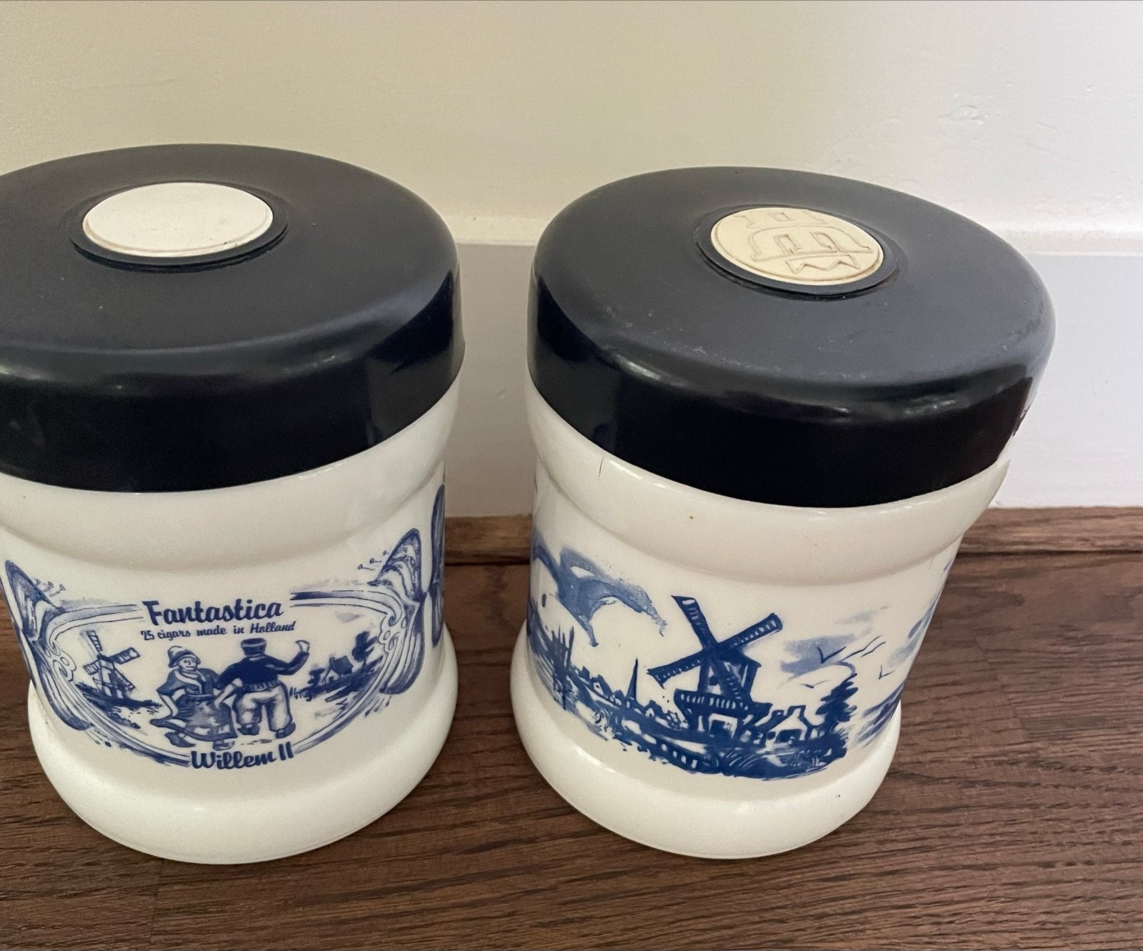 Vintage Fantastica Willem II Sigaren Potten - Delfts Blauw, Ophalen
