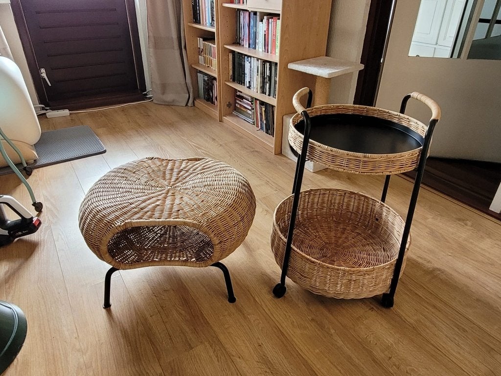 Voetenbank (GAMLEHULT) + roltafel (LUBBAN), Ophalen, Gebruikt, 125 cm of meer, Metaal