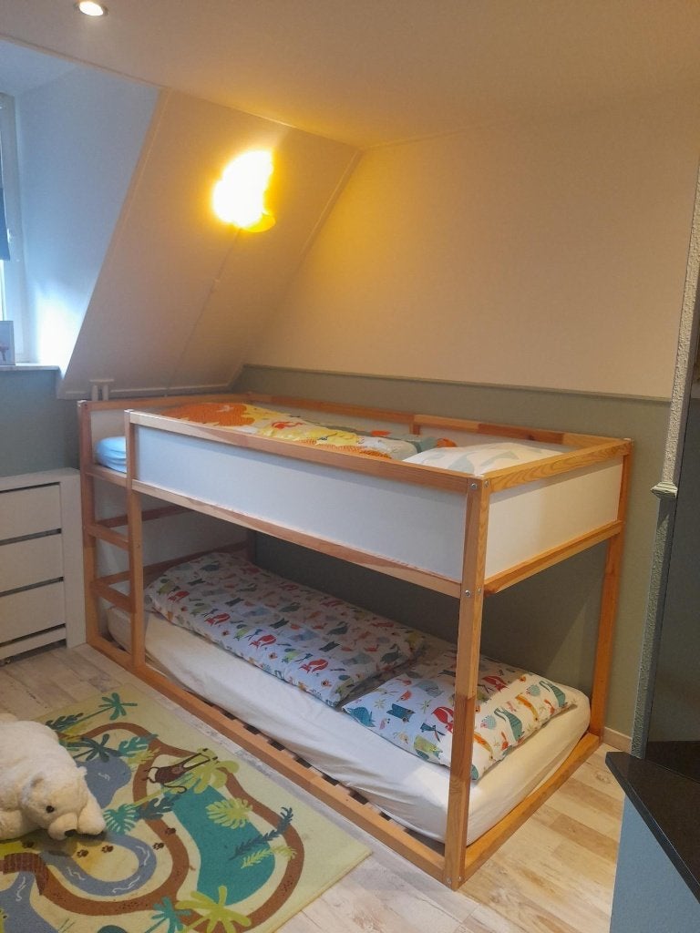 Stevig houten stapelbed met lattenbodems, Ophalen, 90 cm, Tweepersoons, Minder dan 160 cm