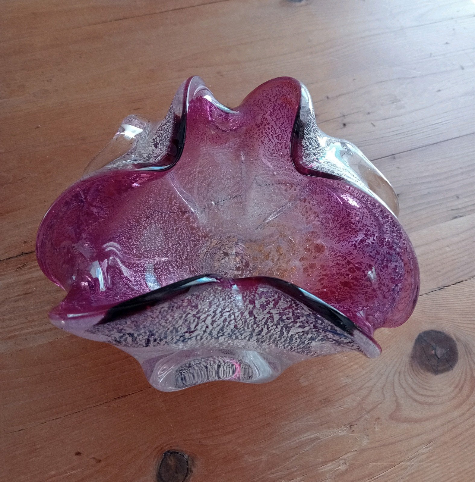 Mooie Murano stijl glazen schaal - roze/paars, Ophalen