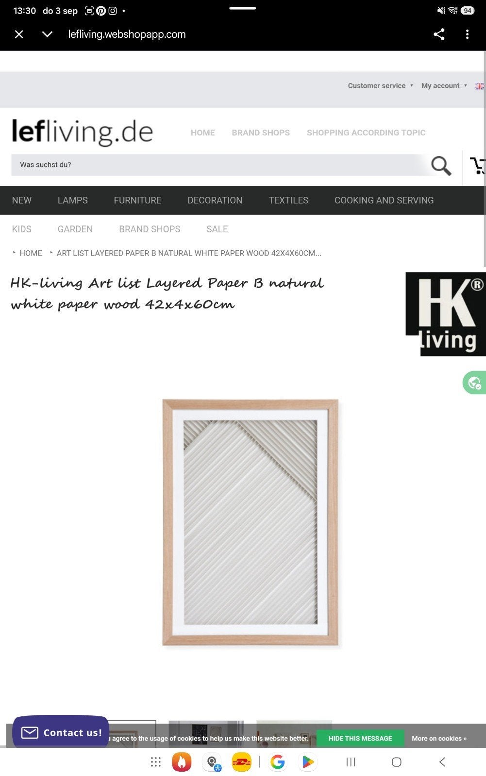 HK Living art schilderij van gelaagd papier, Ophalen, Zo goed als nieuw, 50 tot 75 cm, Schilderij